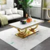 Modern Marble Coffee Table, Rectangular White and Gold Marble Tea Table for Living Room (Gold) 1