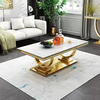 Modern Marble Coffee Table, Rectangular White and Gold Marble Tea Table for Living Room (Gold) 1