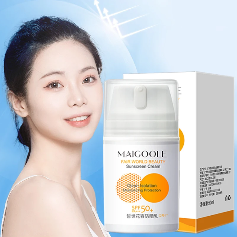 SPF50+ Sunscreen Cream Moisturizing Whitening Waterproof Refreshing Unisex Evenly Brightening Antioxidant Anti-Aging Face Cream