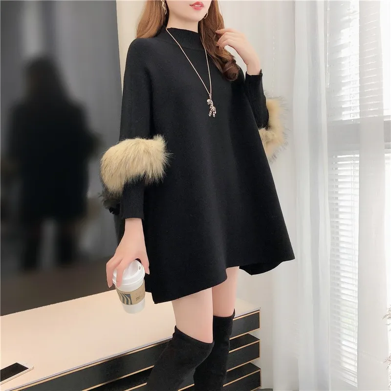 

Fast Delivery Woolen Sleeve Knitted Batwing Poncho Cape Sweater Autumn Winter New Women's Loose Round Neck Hem Split Coat