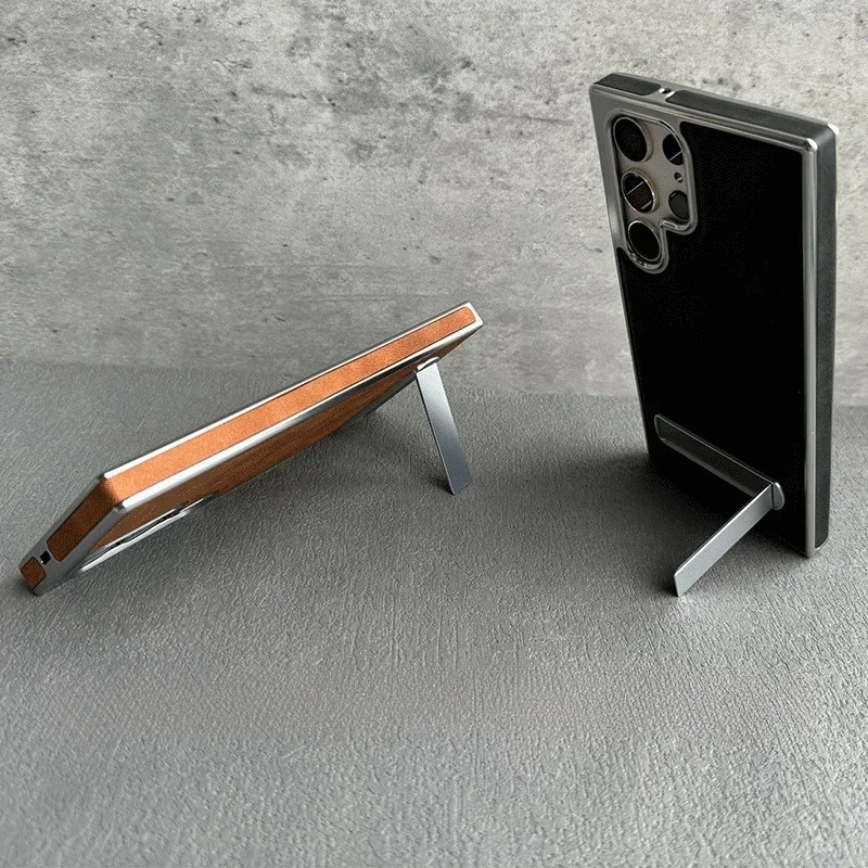 Ultra Business Plating Leather Case with Kick-Stand & Fold Stand Holder