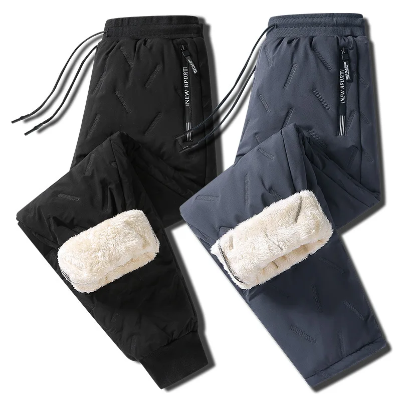 Winter-Zip-Pockets-Thicken-Fleece-Sweatpants-Men-Joggers-Black-Grey ...