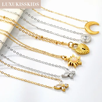 LUXUKISSKIDS Fashion Korean Stainless Steel Necklace Butterfly Rhinestone Pendant Collier Simple Minimalist Woman Party Jewelry