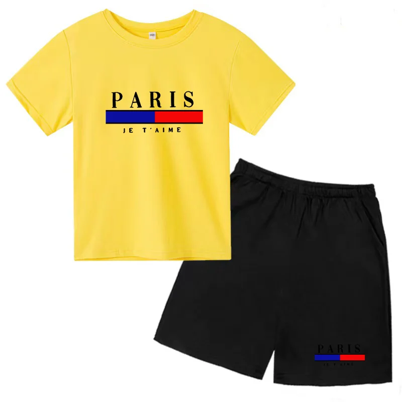 Summer Kids Casual Set T-shirt Shorts Creative Print Set for Boys and Girls for Ages 3-13 Charming Outdoor Activities 2 Pieces