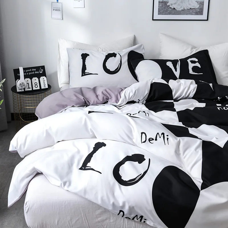 Brushed Printed Lovers Duvet Cover Set Queen Size Couple Bedding Set Double Bed Quilt Cover and Pillowcase Bedding Sets No Sheet