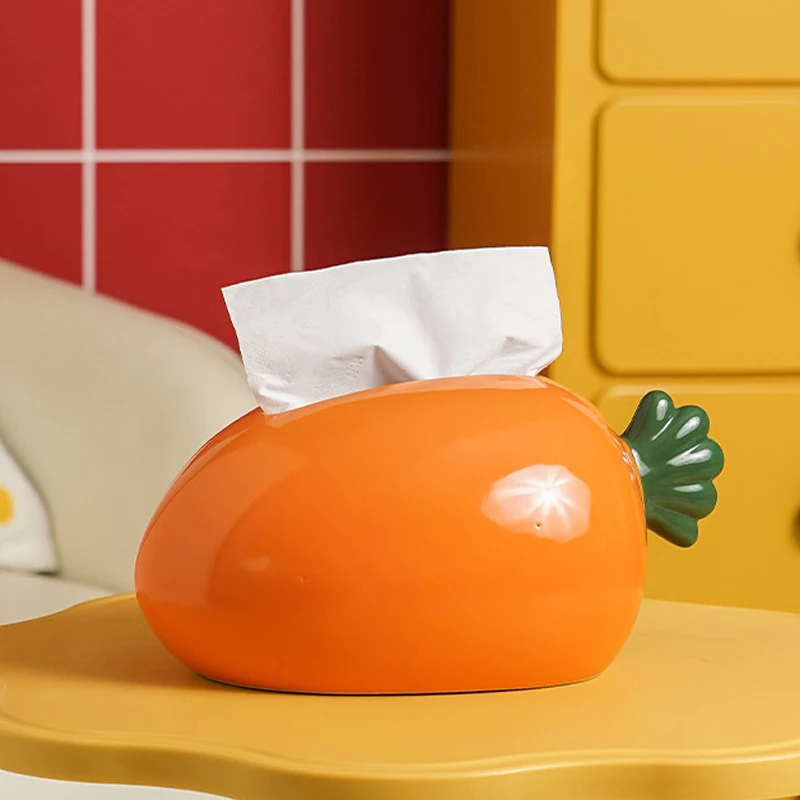 Ceramic Cute Carrot Shape Tissue Box, Creative Light Luxury Simple Napkin Box, Home Living Room Bedroom Desktop Hotel Decor, 1Pc
