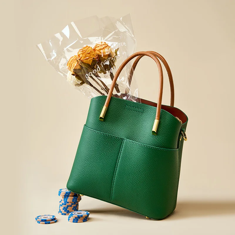 

Women's Genuine Leather Shoulder Bucket Bag Handbag High Sense Casual Cowhide Crossbody Bag For Women Female Spring/Summer 2023