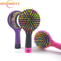 Rainbow Volume Anti-static Detangler Hair Curl Straight Massage Comb Hair Brush Hair Care Styling Tools With Mirror Hairdressing