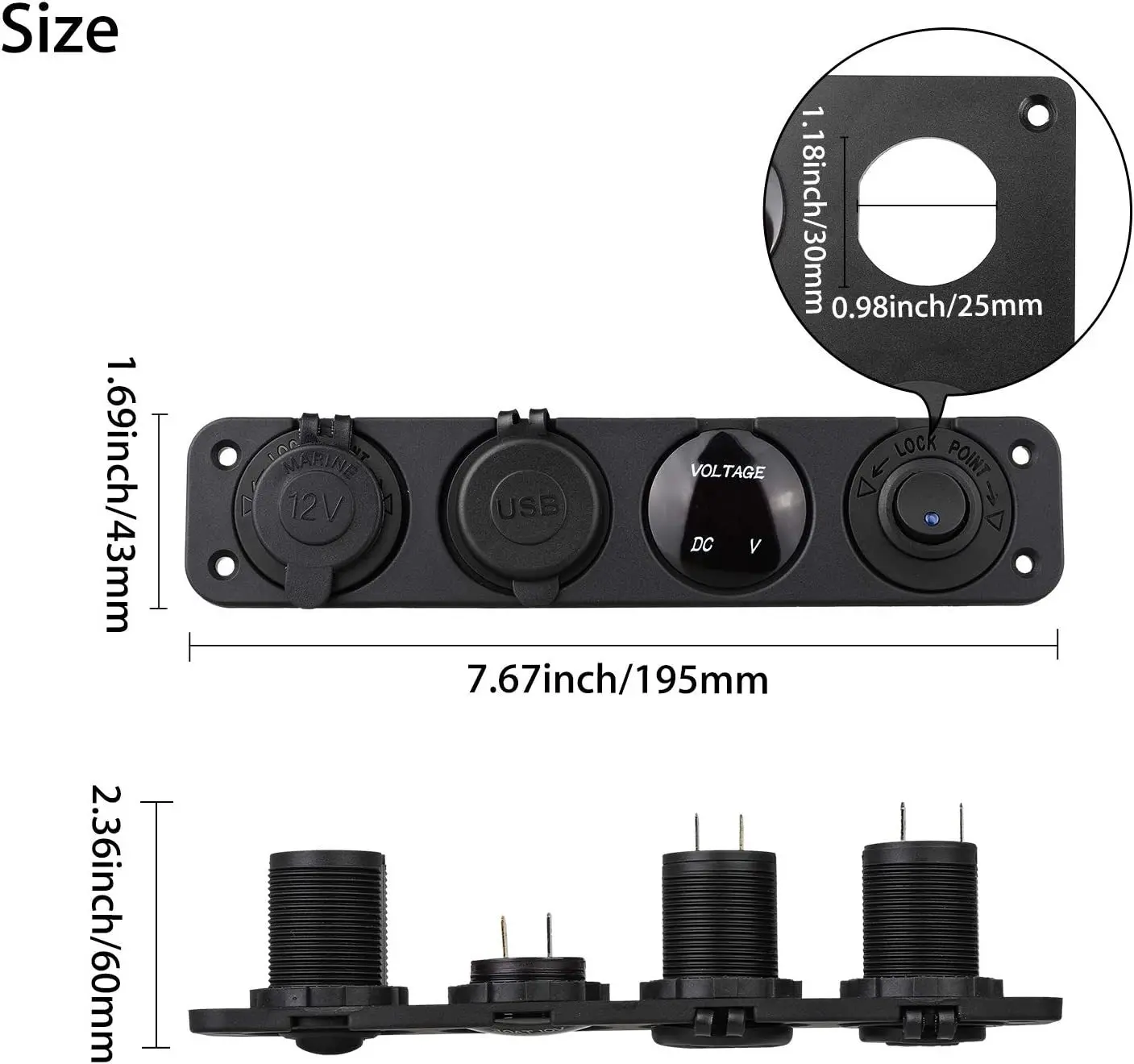 Etrogo Pannello 4 en 1 Impermeabile12V 24V con Presa USB QC3
