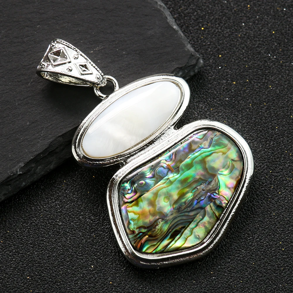 Pendentif En Argent Massif Rectangulaire Avec Nacre Abalone - Occasion