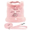 Warm Winter Dog Harness Leash Set Cute Bowknow Puppy Small Dog Vest Harness Soft Fur Collar Vest With Bowtie For Pug Yorkie Pink 2