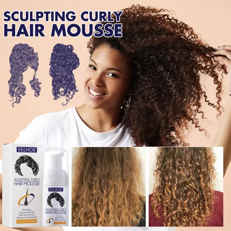 Mousse para rizar el cabello, crema de rebote para esculpir el cabello, esencia rizadora para el cuidado del cabello, Natural, 30ml, W9a4