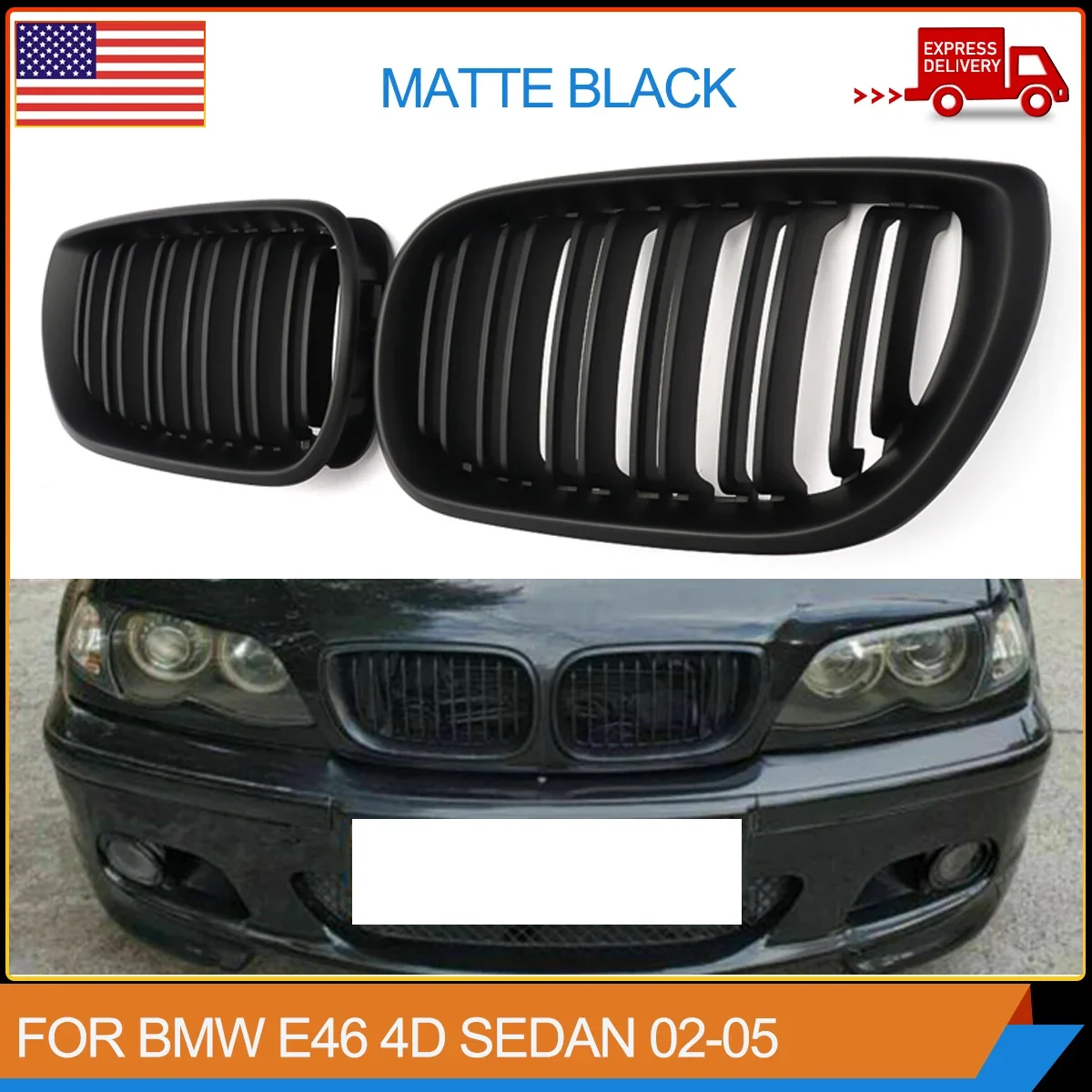 

Для BMW E46 325i 328i 4Dr 2002-2005 Решетка переднего бампера с двойными планками матовый черный
