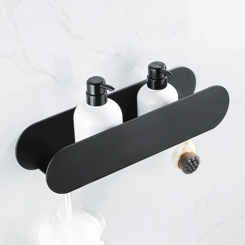 Design koupelna polici organizátor černá aluminium sprcha caddy s hák záchod příslušenství na zeď dekorace kuchyň úložný držák