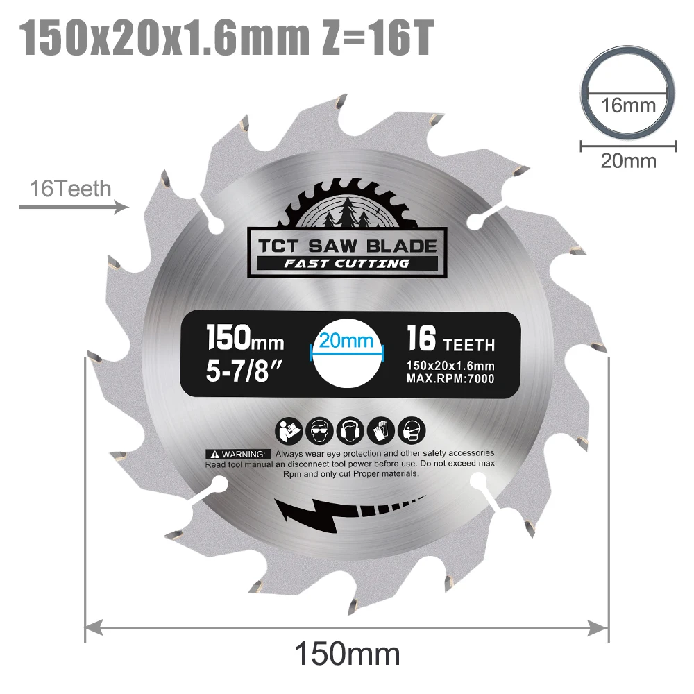 XCAN Holzsägeblatt, Durchmesser 150 mm, 16, 24, 30 Zähne, TCT-Sägescheibe, Hartmetallspitze, Trennscheibe, Kreissägeblatt – Detail 4