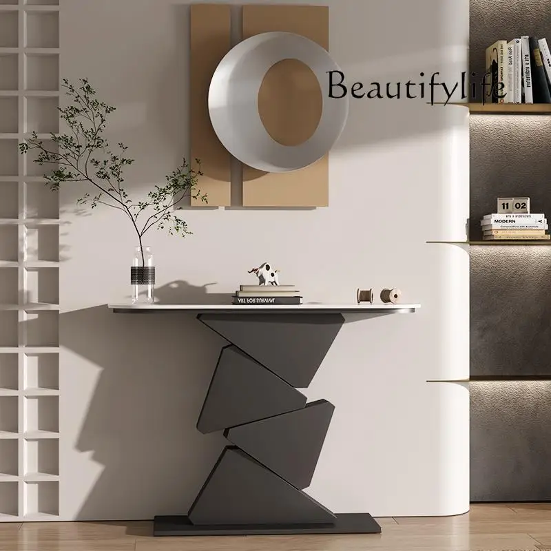 

Italian Minimalist Stone Plate Console Tables Creative Home Super Narrow Modern Light Luxury Wall Semicircle a Long Narrow Table