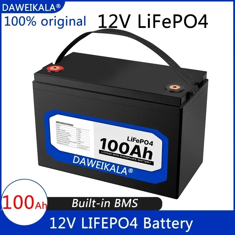 

Литий-железо-фосфатная батарея 12 В, 100 Ач, встроенная батарея BMS LiFePO4 для солнечной энергетической системы, Троллинговый двигатель для домов на колесах