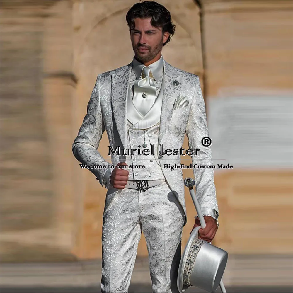 Groom Wear Wedding Suits Romantic Jacquard Prom Blazer With Cape Tailored Man Banquet Chic Party Tuxedo Men's Business Clothing 3