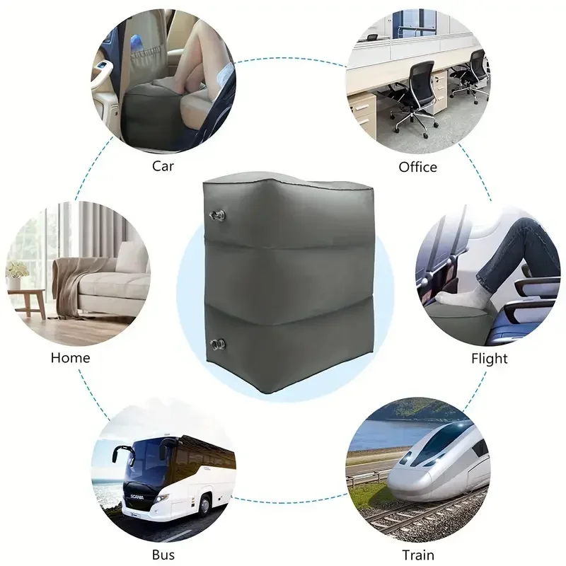 Inflatable Foot Rest Pillow for Travel, Adjustable Three Layers Height Foot Stool for Airplanes,Cars,Home,Trains,Office