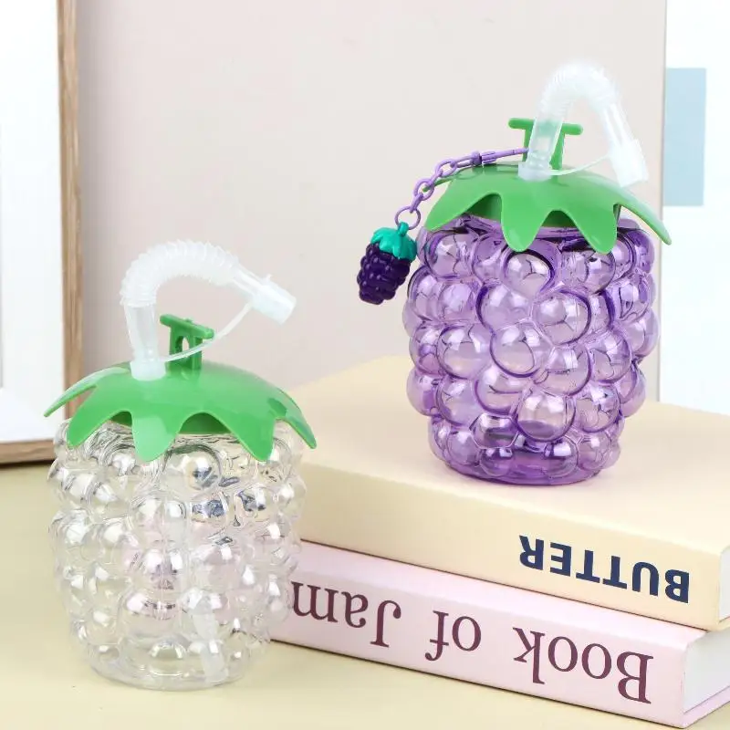 Summer Drink Cup Beach Pool Parties, Portable Grape Shaped Straw Water Bottle