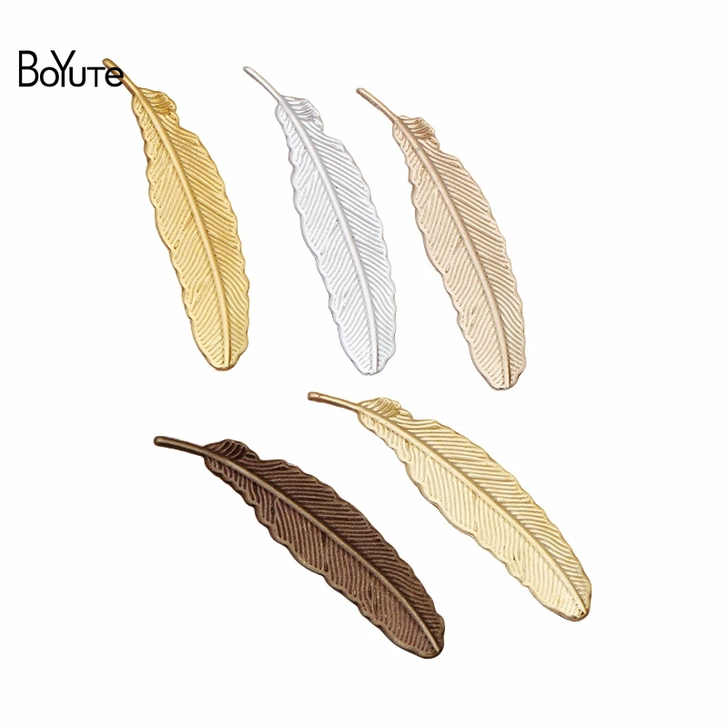 

BoYuTe (200 Pieces/Lot) 34MM Metal Brass Stamping Feather Materials Diy Hand Made Jewelry Findings Components