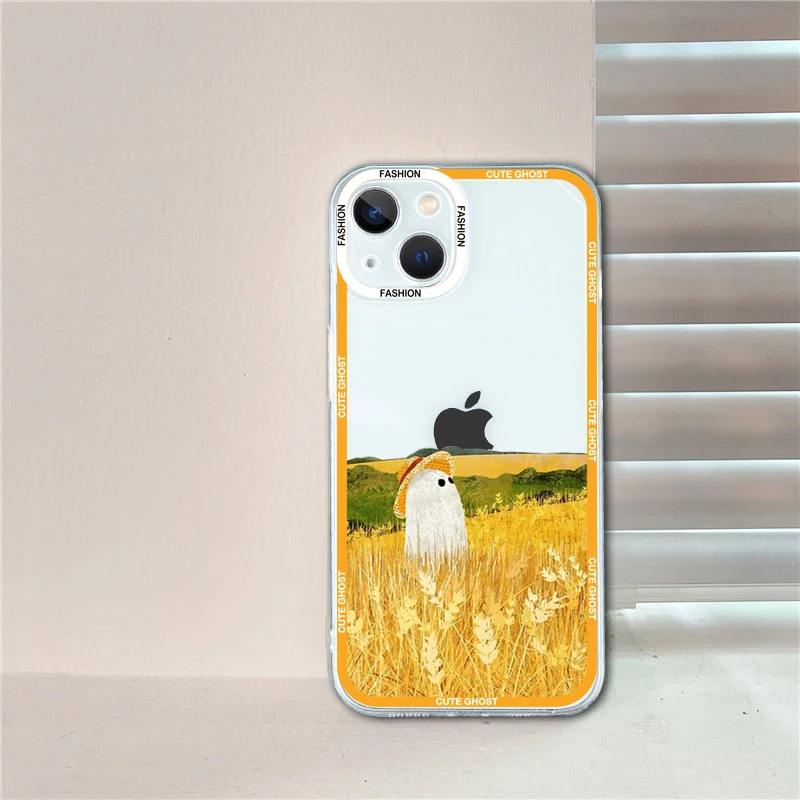 Custodia IPhone 14 Con Fantasmino Hippie - TPU Morbida Antiurto Con Angoli Rinforzati, Design Cartoon Ghosts