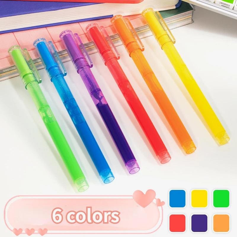 지우개 가능한 하이라이터 펜, 스트레이트 액체 형광 펜, 마커 펜, 드로잉 하이라이터, 문구류, 학교 용품, 6 개/세트