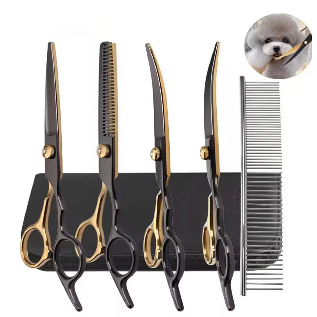 

6.5 Inch Pet Grooming Scissors Kit Cat Hair Thinning Shear Pet Scissors Set Blackgold Dog Scissors