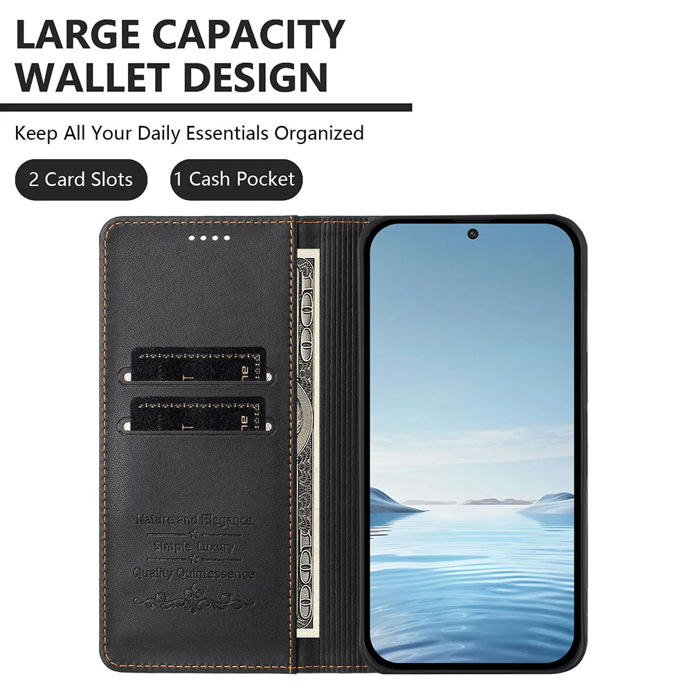 Premium Magnetic Leather Flip Wallet Case - Stylish Protective Back Cover