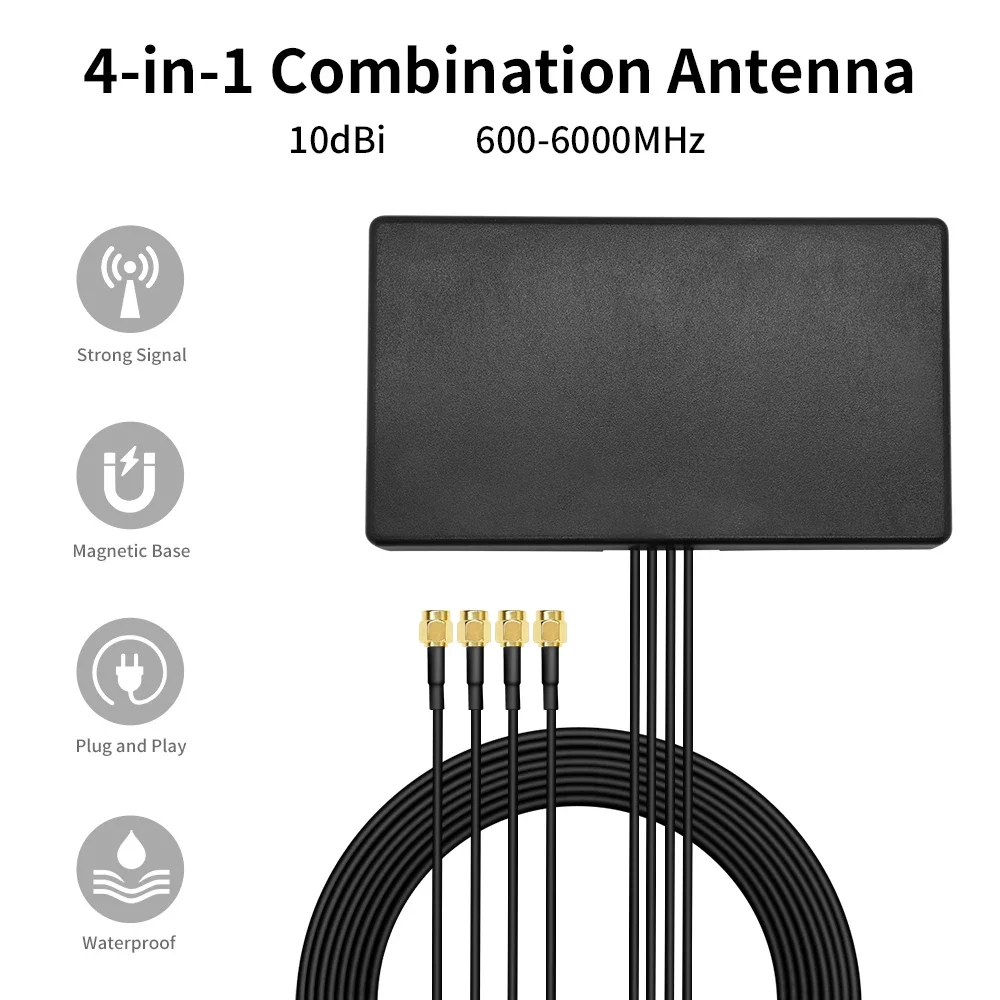 고이득 5G 4G WWAN LTE 모듈 모뎀 안테나, SMA 수 커넥터 4 개 포함, 600-6000Mhz, 1.5M RG174 익스텐션 케이블, 마그네틱 빨판