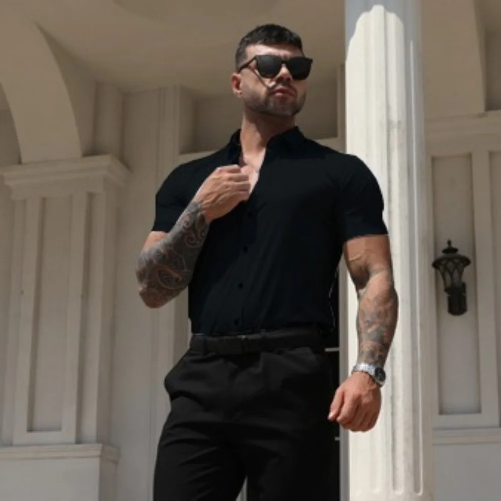 Plus Size Men's Elastic Shirt Anti-wrinkle Non-iron Slim Fit Long Sleeve Breathable Formal Business Casual Office Shirts