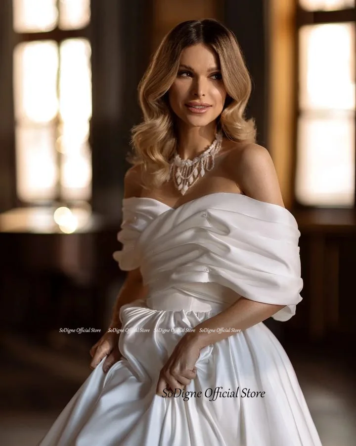 SoDigne Satin Simple Wedding Dresses Off Shoulder Sleeveless A-line Bride Gown Long Lace Up Bridal Dress vestidos de novia 13 S103e9d2da26c4a83bd600c9ccaa9d2a8a