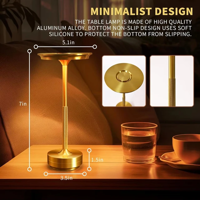 Lampe décorative Simple en alliage d'aluminium, veilleuse LED à intensité variable infinie, lampe de bureau tactile rétro Portable et Rechargeable 3