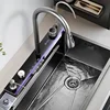 Stainless Steel Large Single Sink Kitchen Waterfall Digital Display Honeycomb Embossed Wash Basin Countertop 5