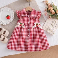 Summer Outfit For Baby Girl Strawberry Costume Sweet Red Grid Comfortable Cotton Dress Children'S Clothing 6 Months-3 Years Old 1