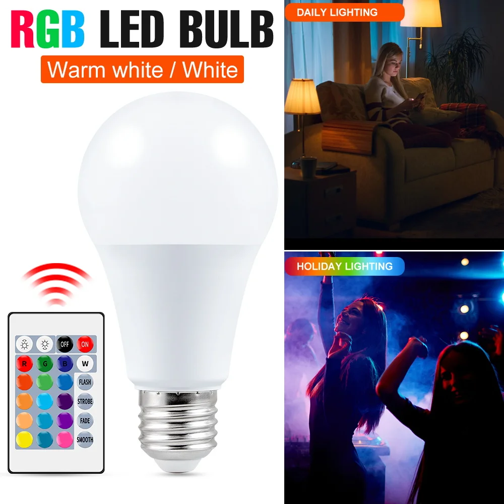 E27 RGB LED Bulb 220V Light Colorful Dimmable Chandeliers LED Lamp For Home Living Room Decoration With IR Remote Control Bulb