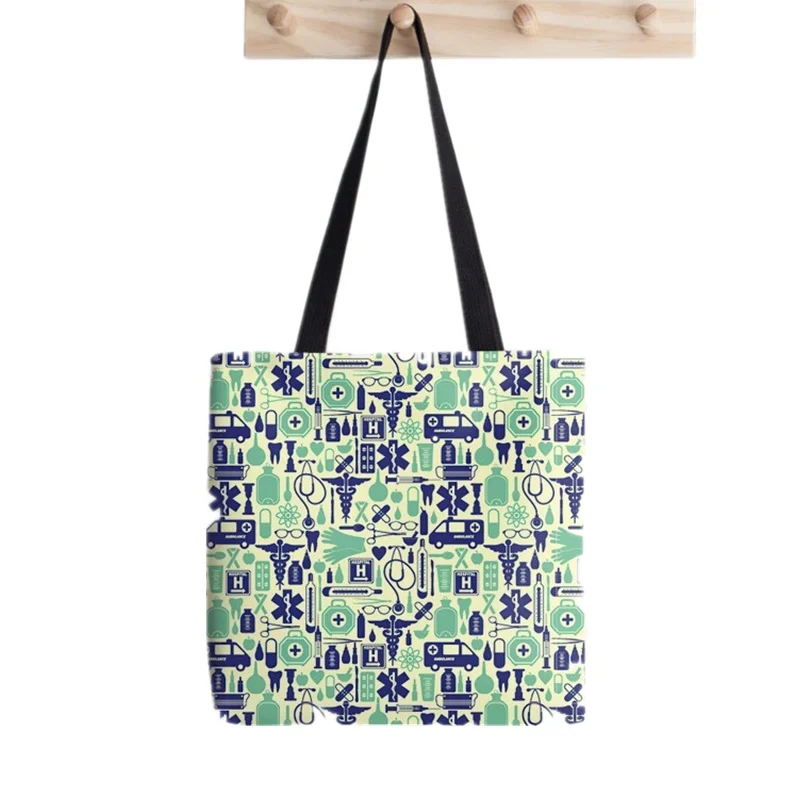 Women Shopper bag Nurse Stethoscope Printed Kawaii Bag Harajuku Shopping Canvas Shopper Bag girl handbag Tote Shoulder Lady Bag