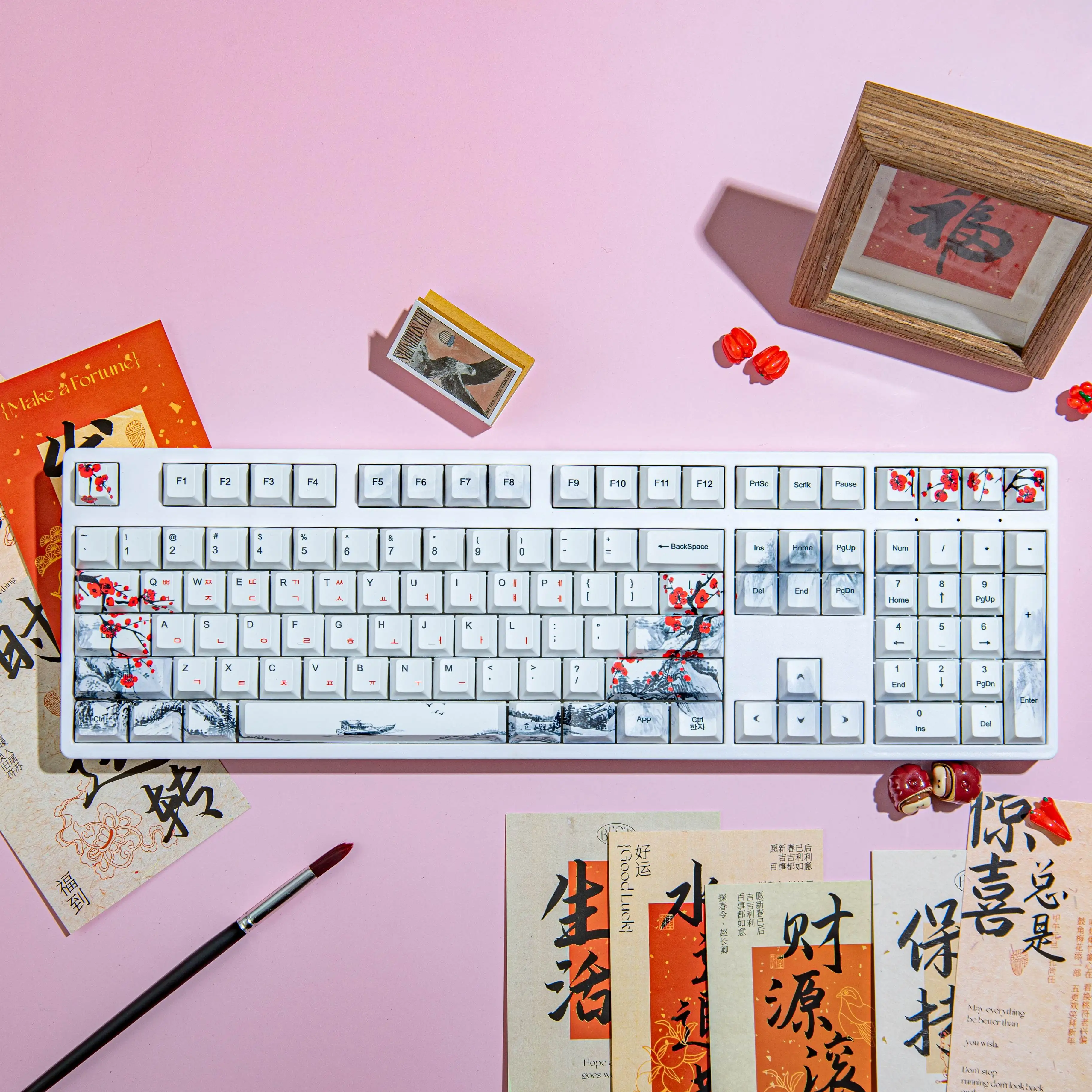 매화꽃 AZERTY 키캡 이탈리아어 스페인어 노르딕 한국어 키캡 QWERTZ PBT 체리 프로파일 ISO 레이아웃 MX 기계식 키보드용