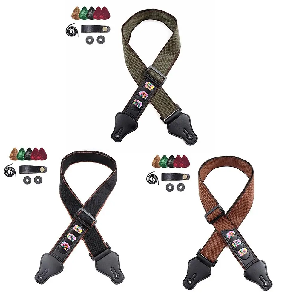 

Guitar Strap Electric Acoustic Guitar Bass Straps With 1 Guitar Head Strap 2 Safety Strap Locks 5 Picks Adjustable Length