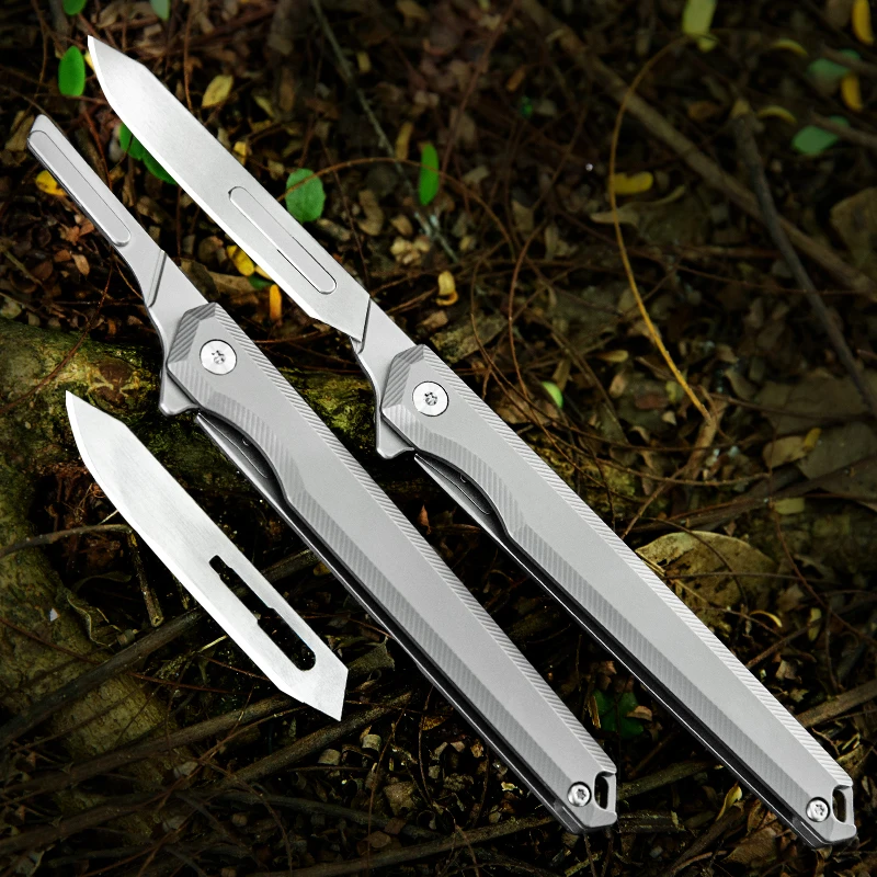 Oversized - Folding Titanium Craft Scalpel Knife + Case + Spare