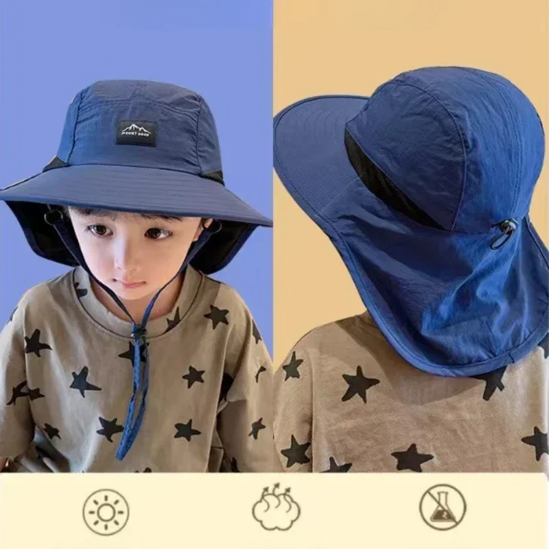 Unisex Summer Wide Brim Waterproof and Quick drying Panama Caps Outdoor Visor Bucket Hats Mesh Breathable Sun Hat with Neck Flap sun hats