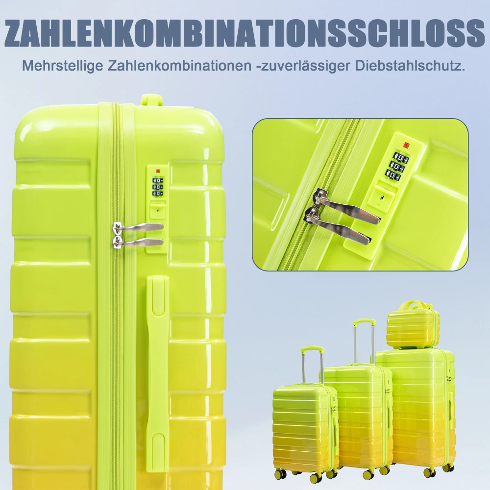 14"/20"/24"/28" 4-teiliges PC-Spinner-Kofferset - mit Seitengriffen, Schutzfüßen, integriertem Zahlenschloss & 14-Zoll-Kosmetiktasche – Detail 10