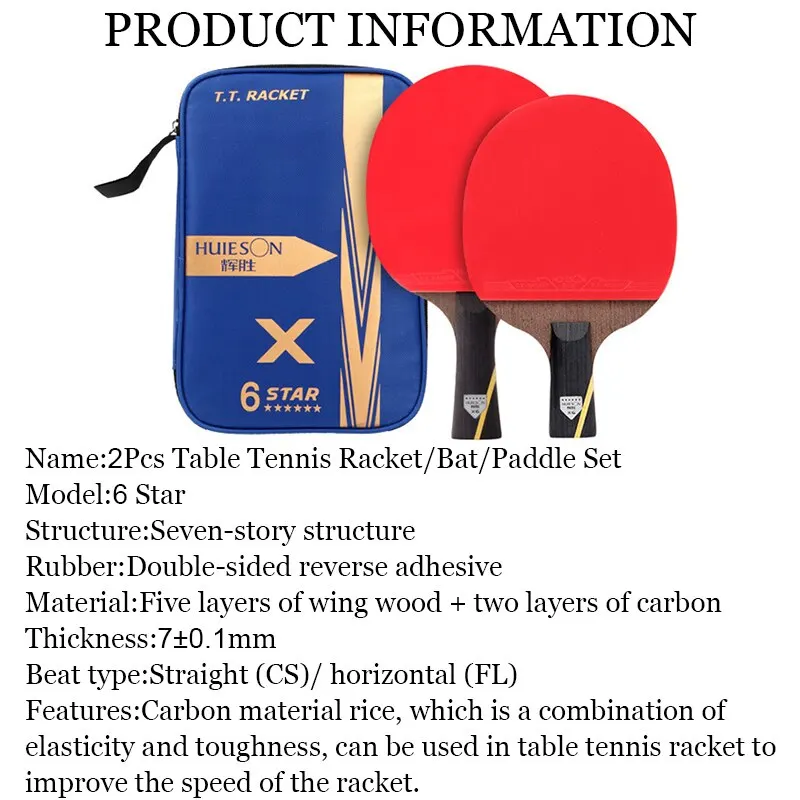Table Tennis Racket 6 Star 2Pcs Carbon Table Tennis Set Super Powerful Ping Pong Raet Bat For Adult Club Training
