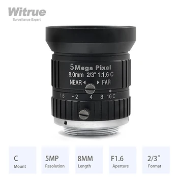 감시 보안용 HD 렌즈, IP 카메라, CCTV 액세서리, 5 메가픽셀, 8MM C 마운트 조리개, F1.6 포맷, 2/3 인치