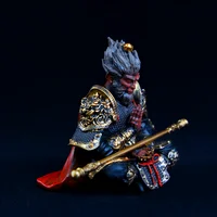 Vibrant Monkey King Figurine - 1 Set Hand-Painted Plastic Car Dashboard Ornament with Golden Hooped Staff 2