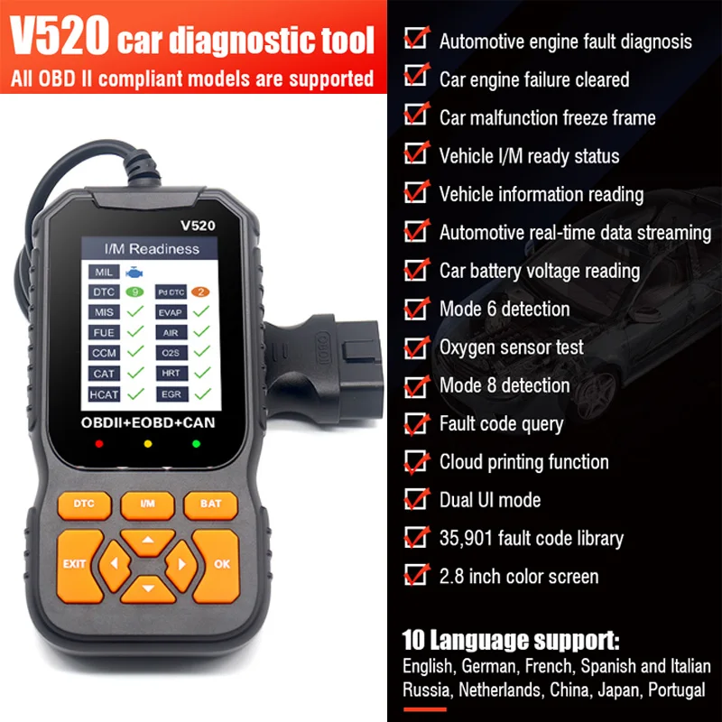 V318 OBD2 Scanner Car Fault Diagnostic Instrument Engine Reading Clear The  Engine Malfunction Light Mechanic Tools 10 Languages - AliExpress