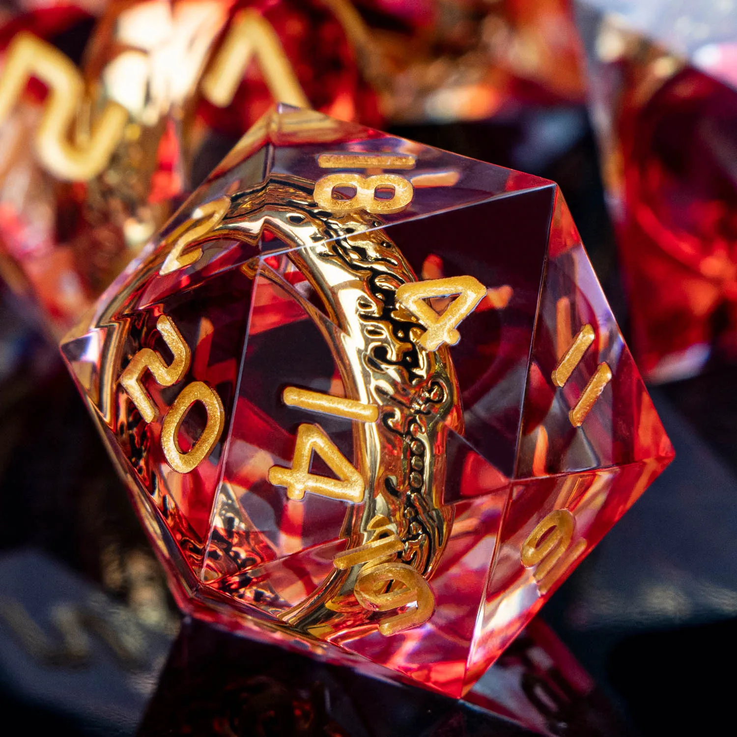 ORIFANTOU DND Red Rings & Liquid Flow Eye Sharp Edge Resin Dice Set D&D Dungeon and Dragon Handmade D20 D and D Polyhedral Dice game dice dice set