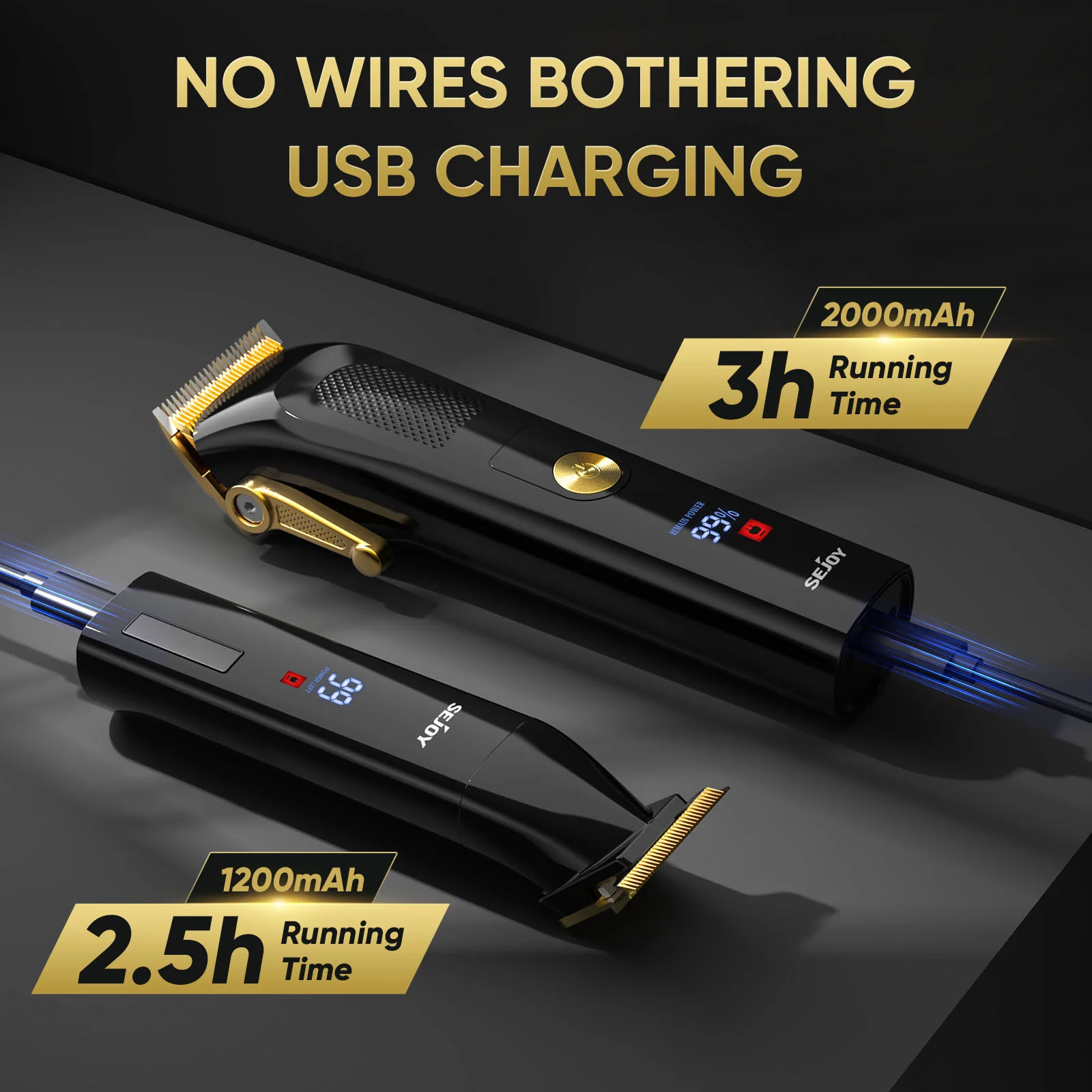 Sejoy Professional Electric Hair Clippers Kits 2 Gears Speeds LCD Rechargeable Hair Trimmers for Men Cordless Hair Cut Machine 4