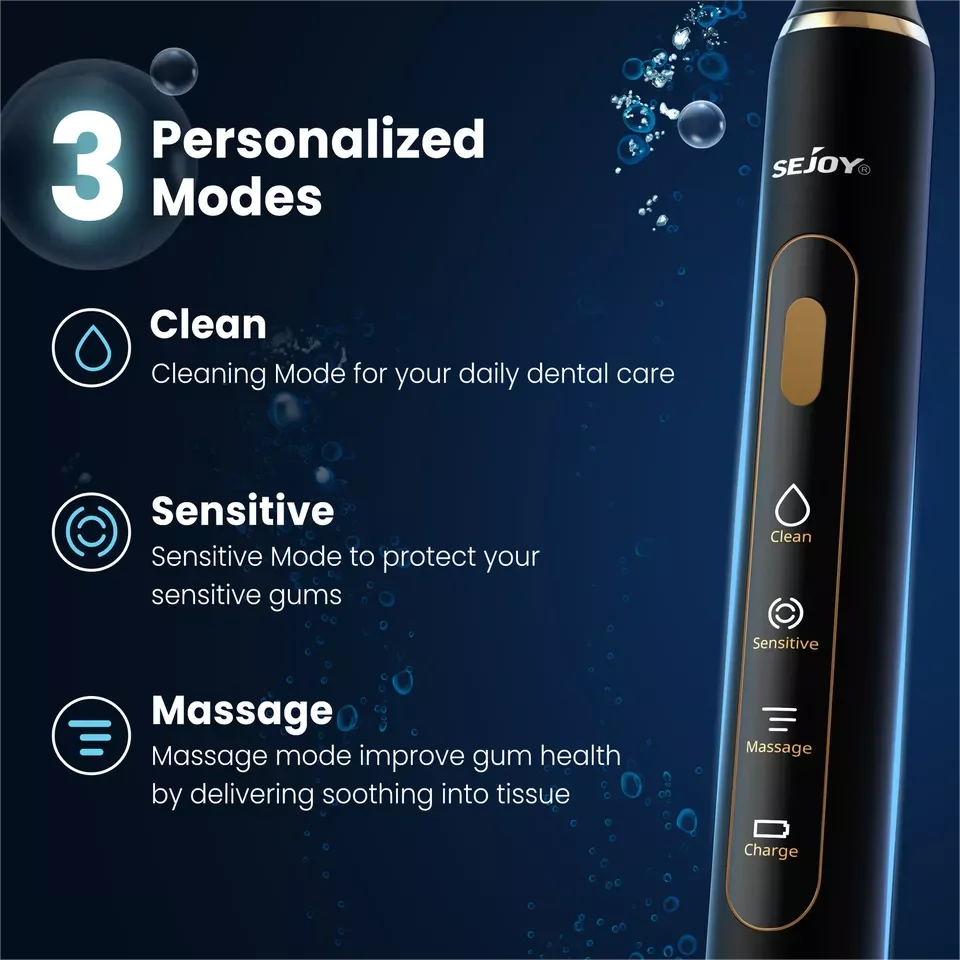 SEJOY Sonic Electric Toothbrush 7 Brush Heads Smart Timer Rechargeable 2