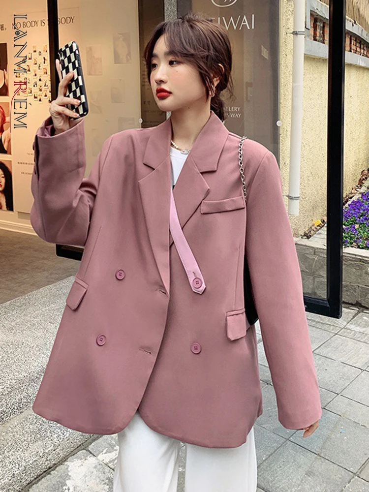 

LANMREM Casual Blazer Coat For Women Designer Single Breasted Long Sleeevs Solid Office Lady Clothing 2023 Autumn New 2YA3881